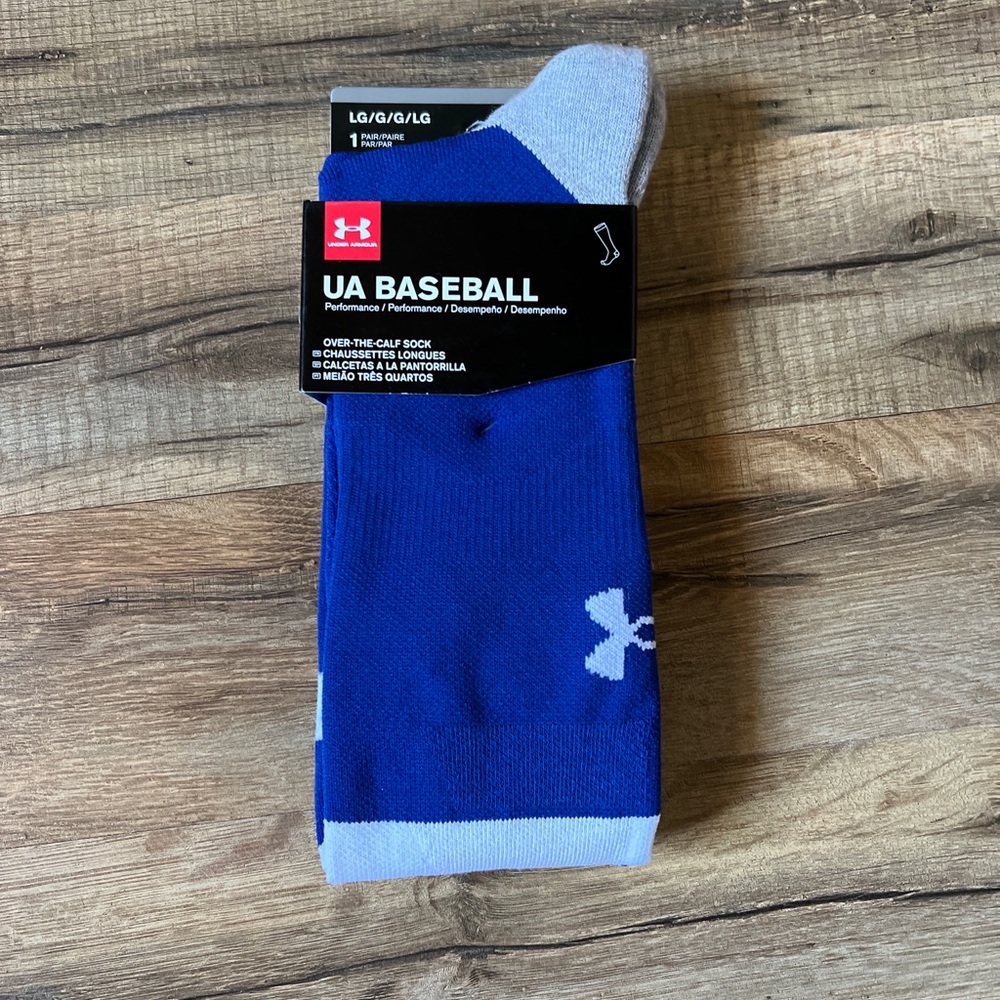 New Under Armour UA Baseball Over The Calf Socks Men's Large 9-12.5 Blue